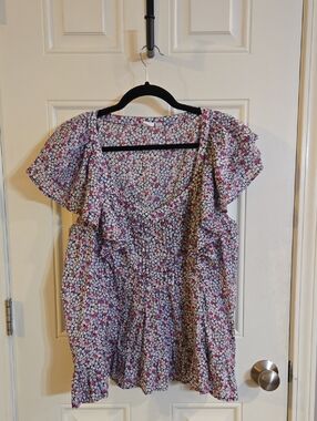 GAP Floral Button-Front Top - Pink, Navy, White